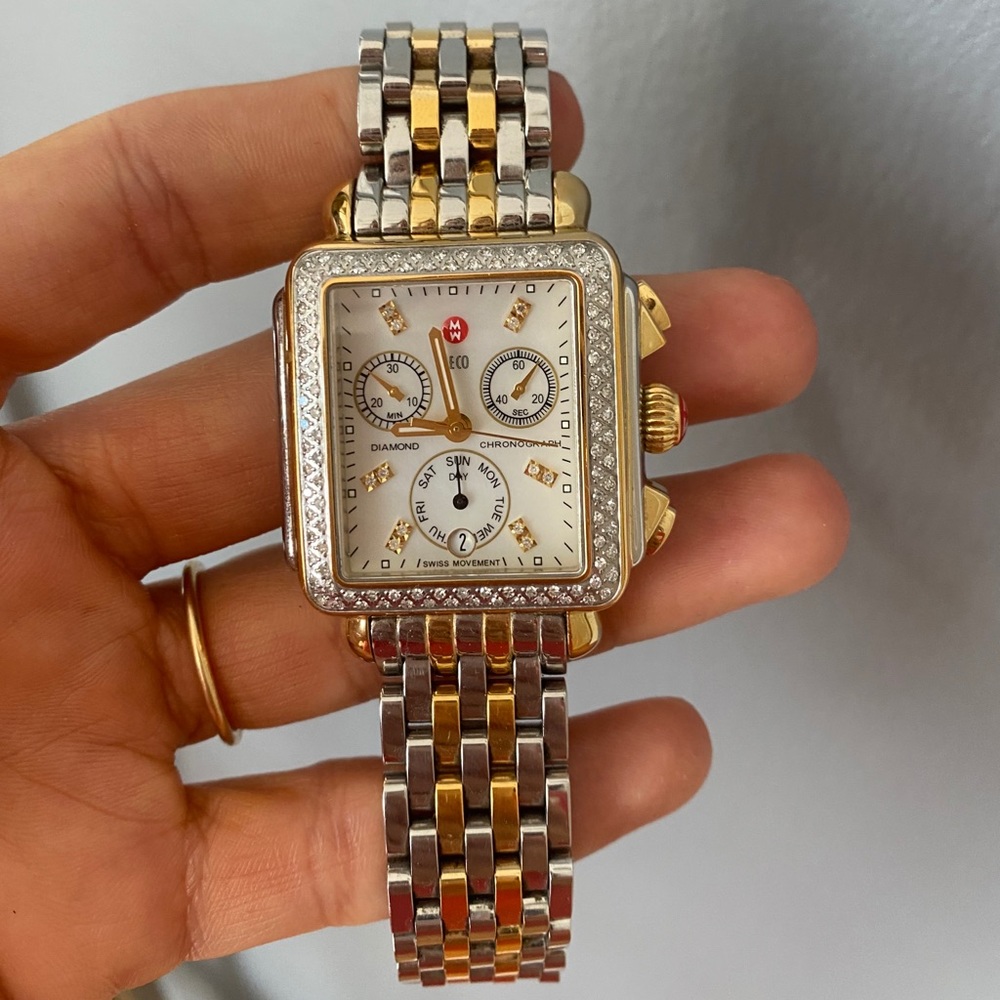 Michele Deco Teo tone Diamond bezel women’s watch